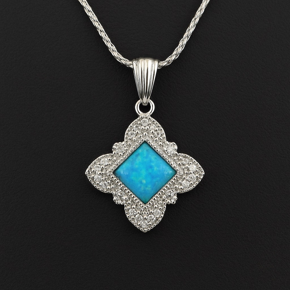 925 Sterling Silver Necklace with Blue Stone – NEW